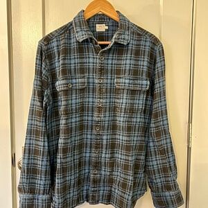 Faherty Mens Cotton Blue Black Flannel Plaid Shirt